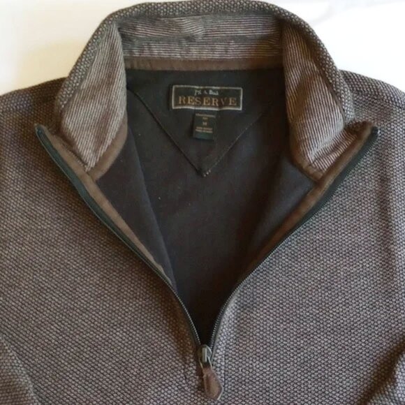 Jos A Banks Reserve 100% Cotton Quarter Zip Sweater M Textured Black Tan - Picture 2 of 6
